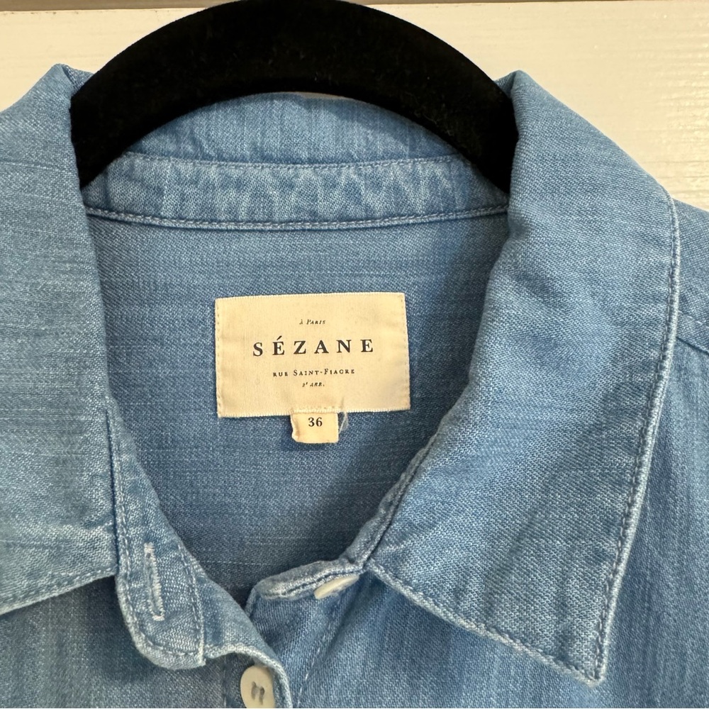 Sezane Max Light Blue Denim Button-Down Shirt US 4 EU 36 - Picture 6 of 6